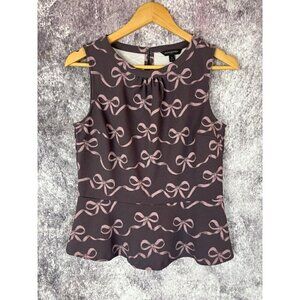 BANANA REPUBLIC Shirt Women's S Brown Pink Bow Peplum Coquette Work Secretary